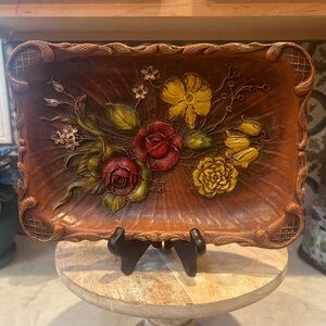 VINTAGE-RARE 1940s MULTI PRODUCTS SYROCO STYLE TRAY CARVED DESIGN ON BOTH SIDES